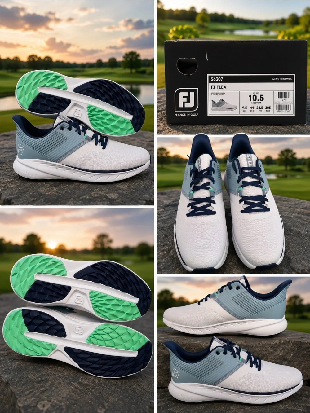FootJoy FJ FLEX Men's Athletic Golf Shoes - White, Navy & Mint